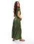 Фото #3 товара ASOS DESIGN v neck with cap sleeves with lace inserts maxi dress in khaki