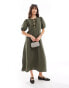 Фото #1 товара ONLY puff sleeve bow maxi dress in olive