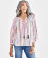 Фото #1 товара Women's Jacquard Striped Peasant Blouse, Created for Macy's