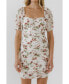 ფოტო #2 პროდუქტის Women's Floral Mesh Ruched Mini Dress with Short Sleeves