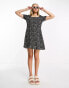 Фото #3 товара JDY puff sleeve smock mini dress in black and white spot