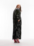 Topshop Curve Lea premium printed column maxi dress in mono squiggle