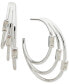 ფოტო #1 პროდუქტის Silver-Tone Medium Baguette Cubic Zirconia Triple-Row C-Hoop Earrings, 1.47"