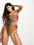 Фото #4 товара ASOS DESIGN one shoulder cut out swimsuit in heat map zebra print