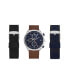 Men's Analog Black Strap Watch 47mm with Brown, Navy and Black Interchangeable Straps Set