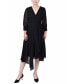 Petite 3/4 Sleeve Belted Chiffon Handkerchief Hem Dress