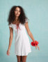 Фото #1 товара Miss Selfridge milkmaid mini dress with contrast ribbons in ivory