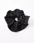 DesignB London oversized tweed hair scrunchie in black