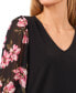 Women's 3/4-Floral Sleeve V-Neck Blouse