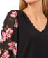 Women's 3/4-Floral Sleeve V-Neck Blouse Черный, XS - фото #3