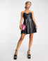 Фото #4 товара ASOS DESIGN corset PU bandeau mini dress with pleat skirt in black