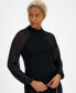 Фото #3 товара Women's Mock-Neck Sheer-Raglan-Sleeve Top, Created for Macy's