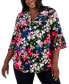 Фото #1 товара Plus Size Floral-Print 3/4-Ruffled-Sleeve Blouse