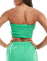 ASOS DESIGN Kaye cotton shirred bandeau beach top in bright green Зеленый, XS - EU 32-34 - фото #8