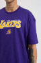 Фото #4 товара DeFactoFit NBA Los Angeles Lakers Boxy Fit Bisiklet Yaka Kısa Kollu Tişört
