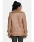 Фото #3 товара Women's Shearling Belted Biker Jacket, Silky Caramel with Caramel Wool