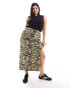 Noisy May Curve adjustable rushed midi skirt in beige zabra print