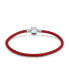 ფოტო #1 პროდუქტის Red Weave Braided Genuine Leather Starter Charm Fits European Beads Bracelet For Women .925 Sterling Silver Barrel Clasp