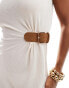 ASOS DESIGN belt trim detail ribbed midaxi dress in cream