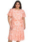 Фото #4 товара Plus Size Jewel-Neck Short-Sleeve Chiffon Dress