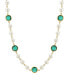 2028 gold-Tone Imitation Pearl with Dark Green Channels 16" Adjustable Necklace