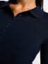 Фото #5 товара Cotton:On ribbed polo cardigan in deep indigo