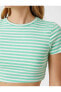 Kadın Yeşil Çizgili T-Shirt 2SAK50182EK