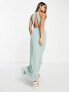 Vila Bridesmaid halterneck maxi dress with cut out back in green