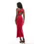 Фото #3 товара ASOS DESIGN one shoulder cut out drapey midi dress in red