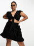 Vero Moda Curve linen touch frill wrap mini skirt in black