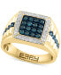 Фото #1 товара EFFY® Men's Blue Diamond (5/8 ct. t.w.) & White Diamond (1/3 ct. t.w.) Halo Cluster Ring in 10k Gold