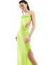 ASOS DESIGN satin asymmetric maxi dress with open back detail in lime green