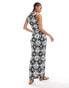 ONLY Tall racer neck tile print maxi dress in black and white