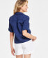 Women's Linen Twist-Hem Blouse, Created for Macy's Синий, M - фото #2