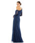 ფოტო #3 პროდუქტის Women's Draped Jewel Encrusted Lace Drop Shoulder Gown