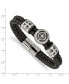 ფოტო #3 პროდუქტის Stainless Steel Compass Black Leather Rubber Bracelet