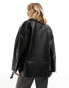 Фото #2 товара ONLY faux leather oversized biker jacket in black