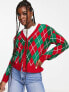 Brave Soul Christmas cardigan in red argyle Red/Green, 42 - фото #1