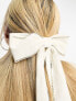 My Accessories London long velvet rhinestone bow hair clip in white