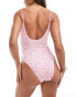 ASOS DESIGN Angie cut-out plunge swimsuit in gingham floral Rosa Blümchenmuster, 44 - фото #4