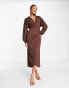 Фото #4 товара ASOS DESIGN textured collared wrap midi dress in brown