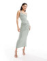 Фото #1 товара ASOS DESIGN mesh cowl trim maxi dress in sage green