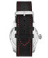 ფოტო #2 პროდუქტის Men's Quartz Black Genuine Leather with Red Contrast Stitching Strap Watch 44mm