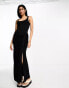 Фото #4 товара ASOS DESIGN scoop drape midi with ruched seam and poppers in black