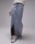 Topshop denim maxi skirt with front split in bleach