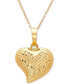 Фото #1 товара Italian Gold textured Puff 17" Heart Pendant Necklace in 10k Gold