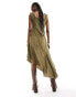 Reclaimed Vintage western milkmaid twill midi dress in washed khaki