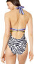 Фото #2 товара Trina Turk 188700 Womens V-Front Halter One Piece Swimsuit Black/Zebra Size 12
