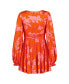 ფოტო #9 პროდუქტის Women's Printed Charmeuse Bishop Sleeve V Neck Mini Dress