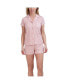 Women's Short Sleeve Notch Collar Top and Shorts 2 Piece Pajama Set